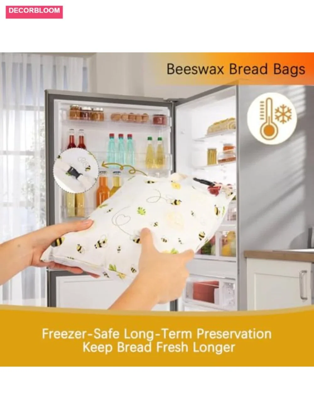 Reusable Beeswax Bread Bag XL, Removable Liner, Cotton/Linen, for Sourdough